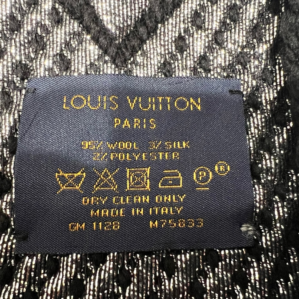 LOUIS VUITTON Winter Scarf Logo Mania Monogram Wool Silk Black & Silver - Picture 7 of 7